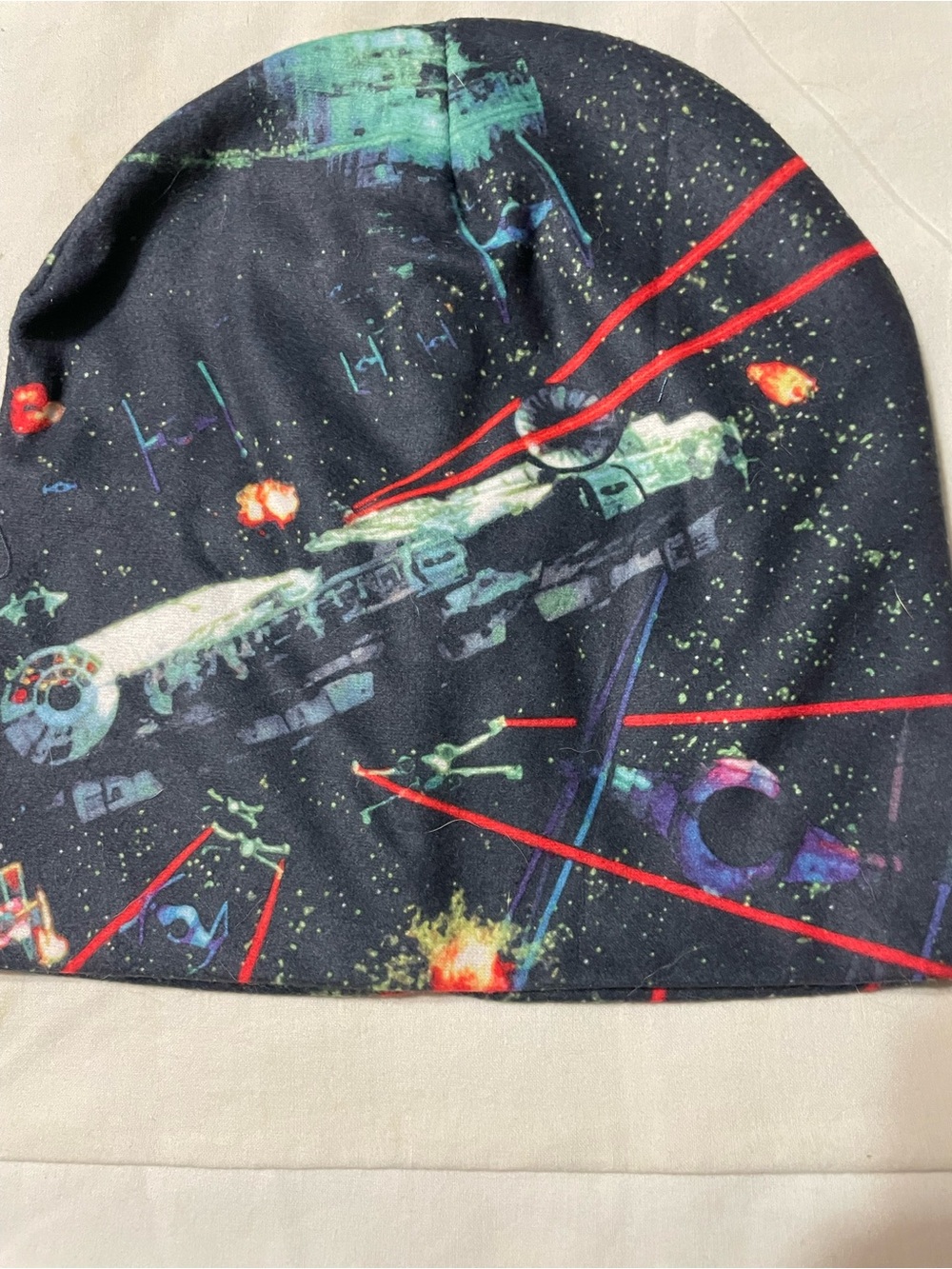Kids Starship Print Beanie Hat - Black